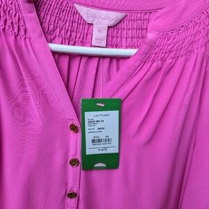 Lilly Pulitzer Pink Smocked 3/4 Sleeve Blouse